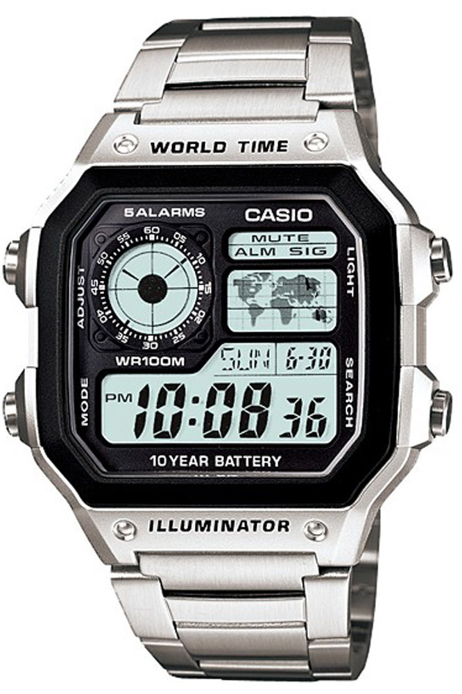 Casio AE-1200WHD-1AVEF – Ανδρικό Ψηφιακό Ρολόι (Ατσάλινο Μπρασελέ, World Time)